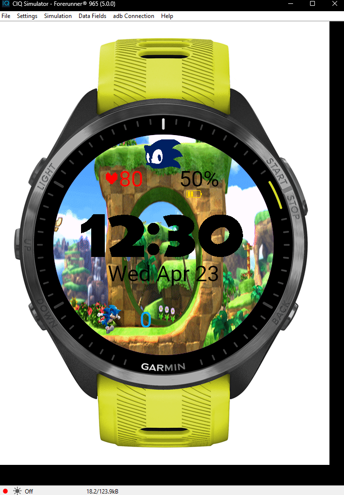 Sonic themed watchface for the Garmin smartwatch.